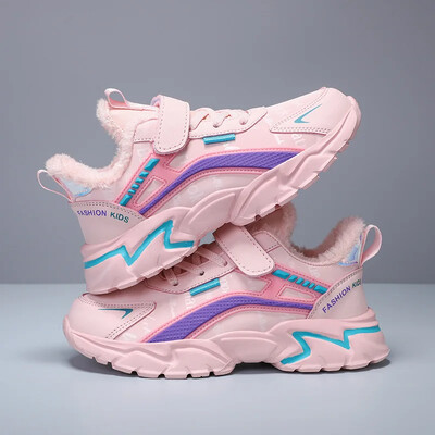 Modne dječje pamučne cipele, zima 2024., novi stil, topla kožna podstava od flisa, vodootporna sportska obuća za djevojčice