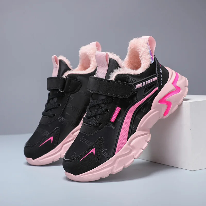 Modne dječje pamučne cipele, zima 2024., novi stil, topla kožna podstava od flisa, vodootporna sportska obuća za djevojčice