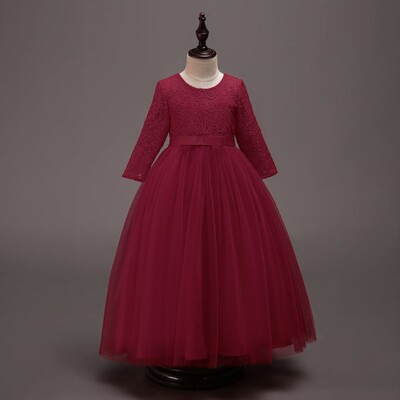 Augstas kvalitātes sarkana, gara puķu kleita meitenēm 4 6 8 10 12 14 16 gadus veci Ziemassvētku apģērbi OKF204001