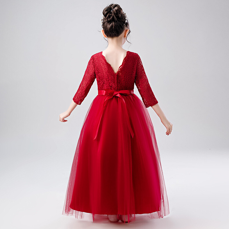 Augstas kvalitātes sarkana, gara puķu kleita meitenēm 4 6 8 10 12 14 16 gadus veci Ziemassvētku apģērbi OKF204001