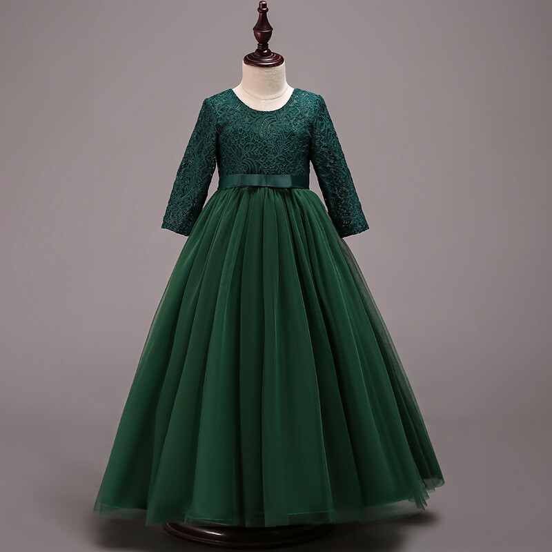 Augstas kvalitātes sarkana, gara puķu kleita meitenēm 4 6 8 10 12 14 16 gadus veci Ziemassvētku apģērbi OKF204001