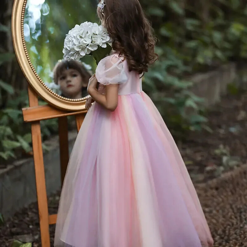 Divatos lányruhák partira és esküvőre Csipke rövid ujjú estélyi ruhák Nyári gyerek lányos buliruha 4-14 éves korig