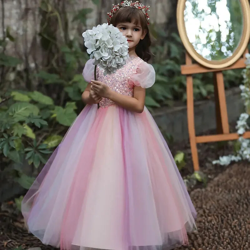 Divatos lányruhák partira és esküvőre Csipke rövid ujjú estélyi ruhák Nyári gyerek lányos buliruha 4-14 éves korig