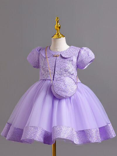 Κοριτσίστικο φόρεμα λουλούδι παιδικό φόρεμα πριγκίπισσας τριών τεμαχίων γενεθλίων σκηνή πλέγμα λουλουδιών φόρεμα pompadour κοστούμι R181