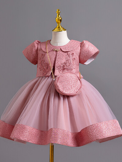 Κοριτσίστικο φόρεμα λουλούδι παιδικό φόρεμα πριγκίπισσας τριών τεμαχίων γενεθλίων σκηνή πλέγμα λουλουδιών φόρεμα pompadour κοστούμι R181