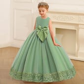 Φόρεμα με χνουδωτές πούλιες Bridemaid Princess Girls Κομψό μεγάλο φιόγκο ροζ βραδινό χορό γάμου Φορέματα παιδικού πάρτι για κορίτσι γενεθλίων