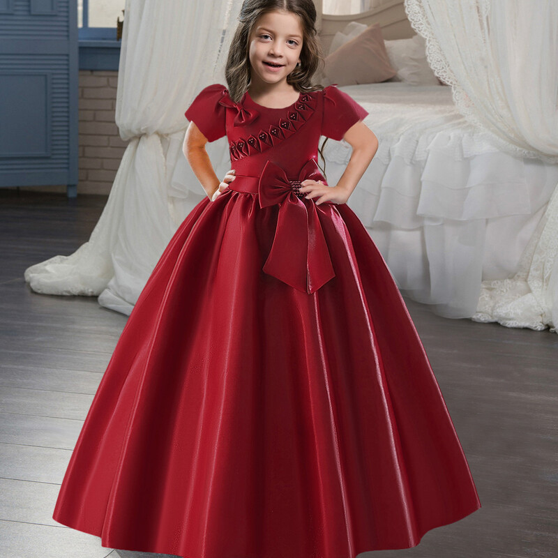 Djevojčice, cvjetne haljine kratkih rukava za vjenčanja, dječja svečana rođendanska zabava Odjeća za princeze, dječje večernje haljine sa satenskom mašnom