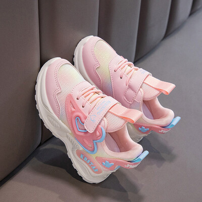 Mergaičių sportiniai bateliai Vaikiški bėgimo bateliai Rožinis kvėpuojantis oro tinklelis Heart Sweet sportbačiai Mieli kabliukai ir kilpiniai vaikiški laisvalaikio batai