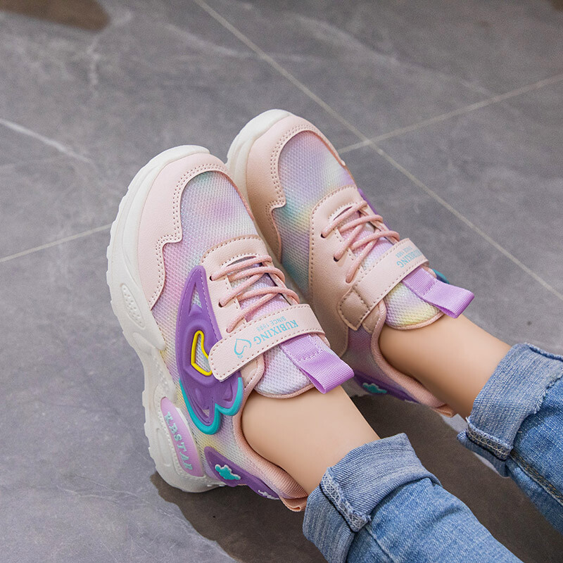 Mergaičių sportiniai bateliai Vaikiški bėgimo bateliai Rožinis kvėpuojantis oro tinklelis Heart Sweet sportbačiai Mieli kabliukai ir kilpiniai vaikiški laisvalaikio batai
