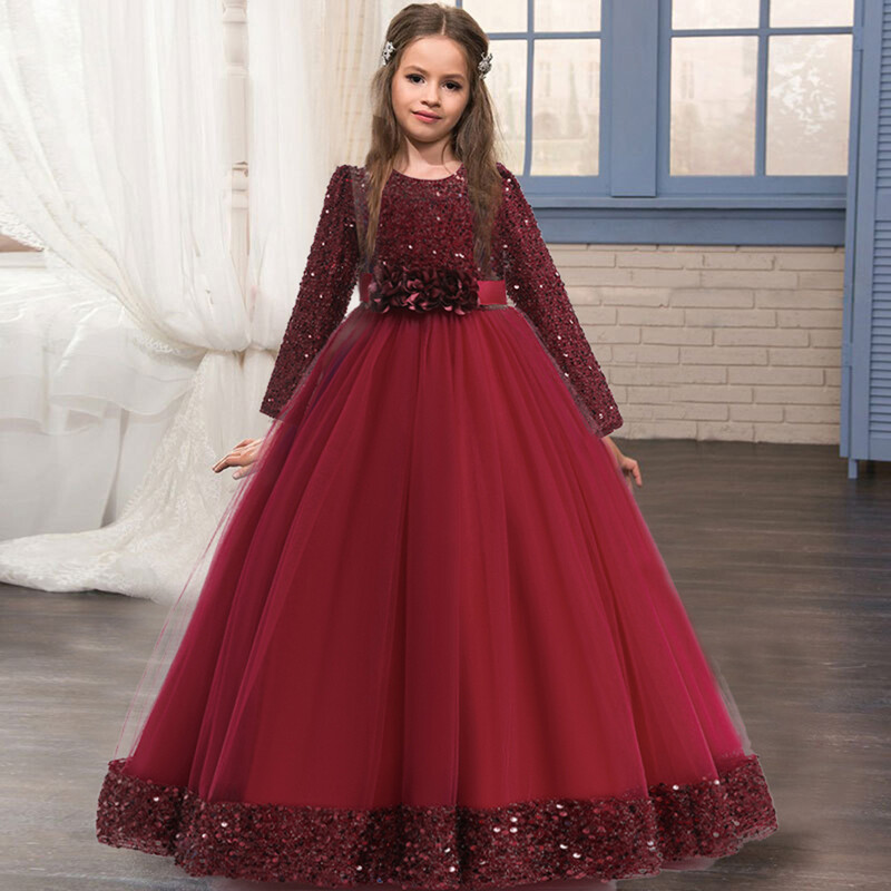 Kalėdinė suknelė vaikams mergaičių vakarėlis vakarėlis vakaro drabužiai vaikams ilgomis rankovėmis Princesės paauglės vestuvių kostiumas Vestidos