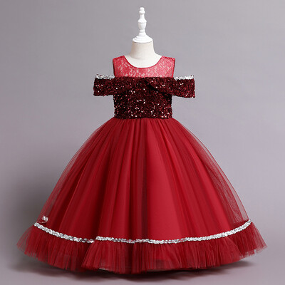 Flitteres vállruha 4-14Y Lánybuli gyerek szülinapi báli ruhák Elegáns hálós gyerek hercegnőruhák R152