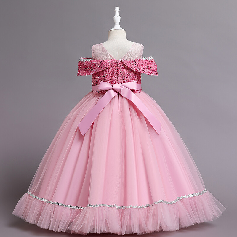 Flitteres vállruha 4-14Y Lánybuli gyerek szülinapi báli ruhák Elegáns hálós gyerek hercegnőruhák R152