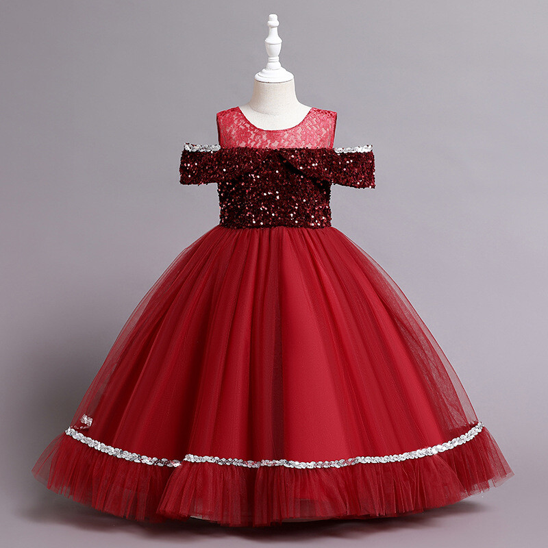 Flitteres vállruha 4-14Y Lánybuli gyerek szülinapi báli ruhák Elegáns hálós gyerek hercegnőruhák R152