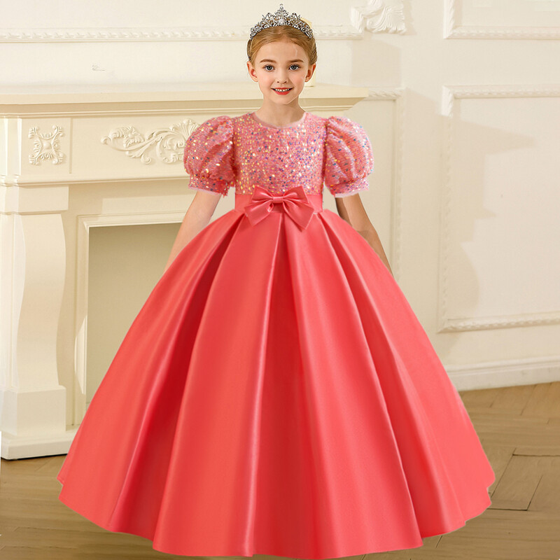 Φορέματα για κορίτσια με καλοκαιρινή παγιέτα Κομψό γαμήλιο πάρτι με φιόγκο Παιδικό φόρεμα πριγκίπισσας για κορίτσια Χριστουγεννιάτικη χριστουγεννιάτικη στολή