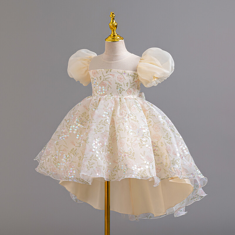 Mâneci umflate cu flori 3-11 ani Îmbrăcăminte pentru copii Copii Nuntă Petrecere Bal de aniversare Rochii de prințesă Rochie de lux pentru fete R182