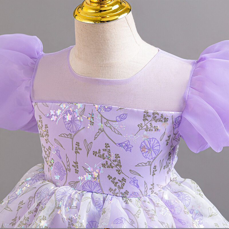 Mâneci umflate cu flori 3-11 ani Îmbrăcăminte pentru copii Copii Nuntă Petrecere Bal de aniversare Rochii de prințesă Rochie de lux pentru fete R182