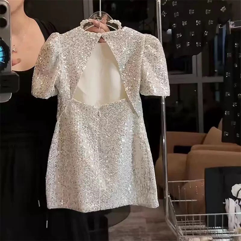 Rochie de modă pentru fetiță cu paiete, cu mânecă scurtă pentru sugari, copil mic, rochie cu spate, pentru petrecere, desfile de naștere, haine pentru bebeluși 1-10 ani