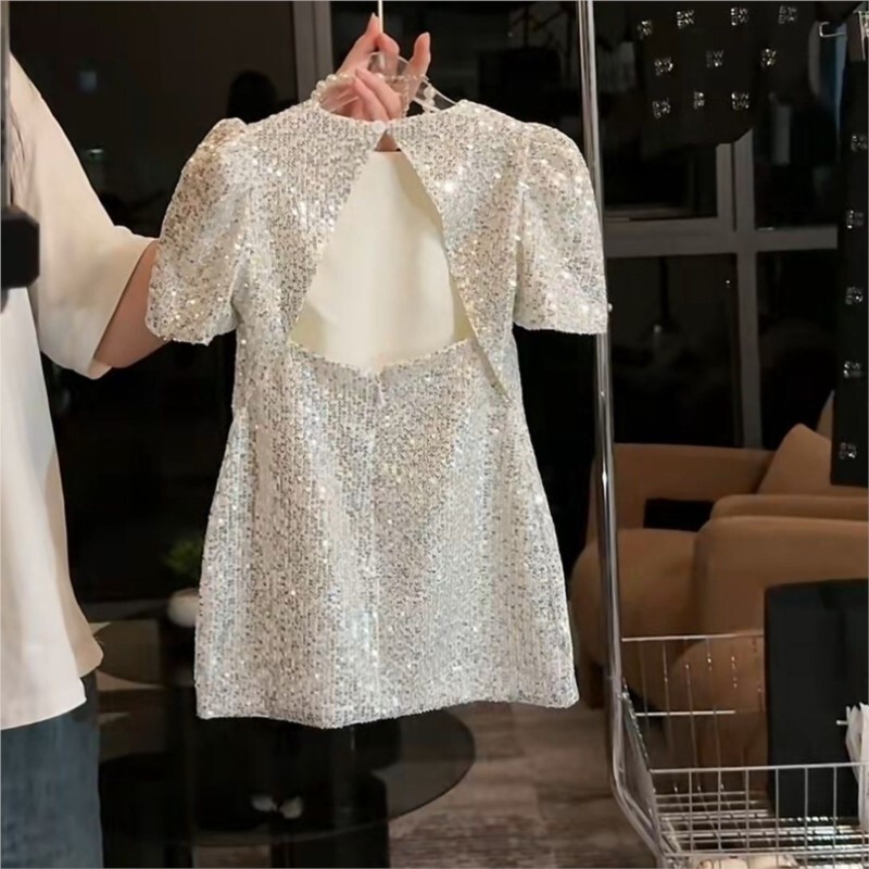 Rochie de modă pentru fetiță cu paiete, cu mânecă scurtă pentru sugari, copil mic, rochie cu spate, pentru petrecere, desfile de naștere, haine pentru bebeluși 1-10 ani