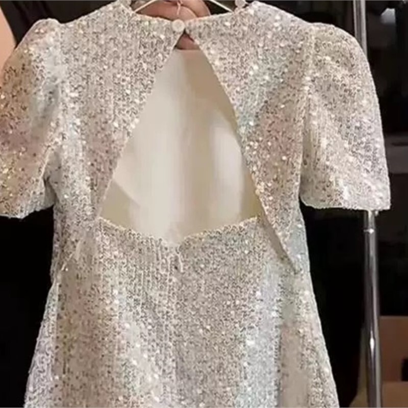 Rochie de modă pentru fetiță cu paiete, cu mânecă scurtă pentru sugari, copil mic, rochie cu spate, pentru petrecere, desfile de naștere, haine pentru bebeluși 1-10 ani