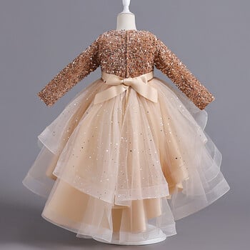 Flower Girls Princess Sequins Νυφικό πολυτελές φόρεμα Χριστουγεννιάτικου πάρτι Παιδικό μακρυμάνικο κομψό Vestidos για 3-12 χρόνια