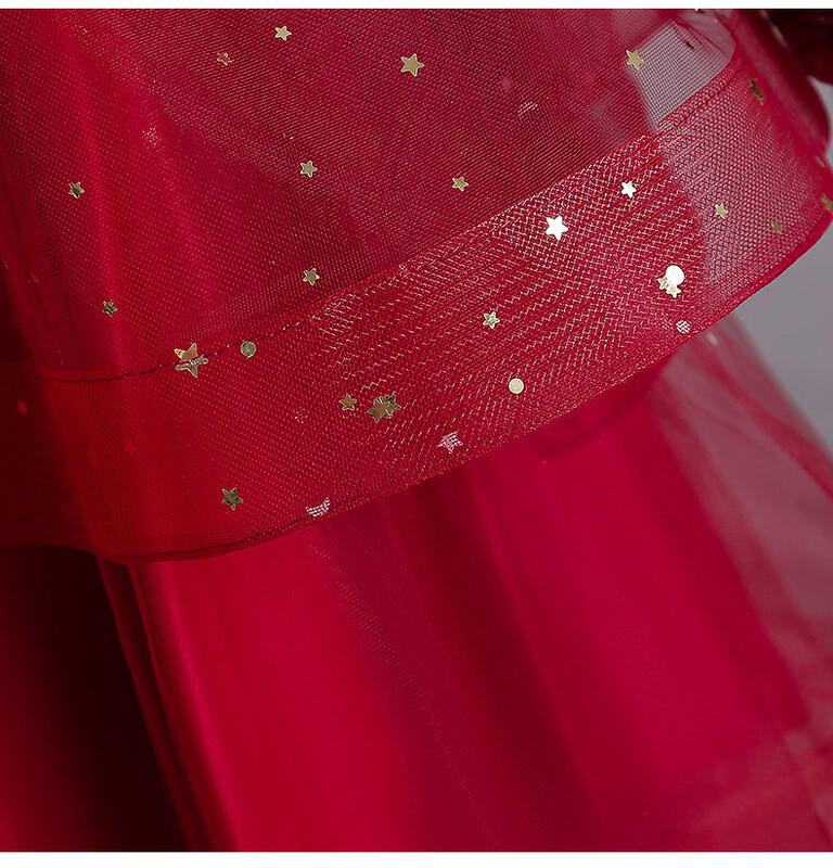 Gėlių mergaičių princesės blizgučiai Vestuvinė prabangi suknelė Kalėdų vakarėliui užpakalinė suknelė vaikams ilgomis rankovėmis Elegantiškos 3–12 m.