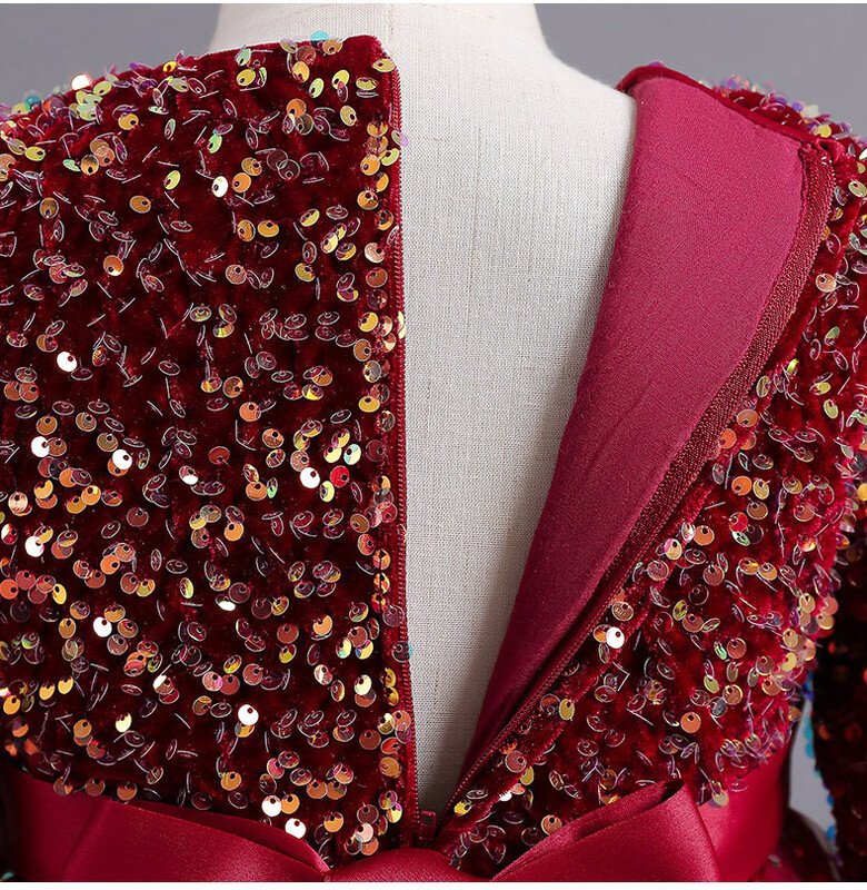 Gėlių mergaičių princesės blizgučiai Vestuvinė prabangi suknelė Kalėdų vakarėliui užpakalinė suknelė vaikams ilgomis rankovėmis Elegantiškos 3–12 m.