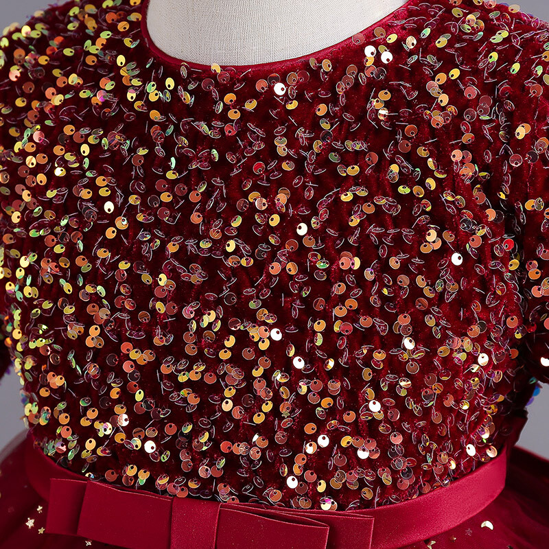 Gėlių mergaičių princesės blizgučiai Vestuvinė prabangi suknelė Kalėdų vakarėliui užpakalinė suknelė vaikams ilgomis rankovėmis Elegantiškos 3–12 m.