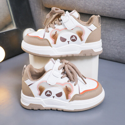 Νέα Παιδικά Cute Bear Αθλητικά Παπούτσια Επιτραπέζια Παιδικά Αντιολισθητικά Αθλητικά Παπούτσια Μικρά Λευκά Παπούτσια Trendy Boys PU Δερμάτινα casual παπούτσια