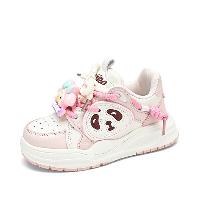 Mergaičių sportiniai bateliai 2024 m. Nauji animaciniai panda kvėpuojantys batai korėjietiška versija visi atitinka storu padu studentiškus vaikiškus batus