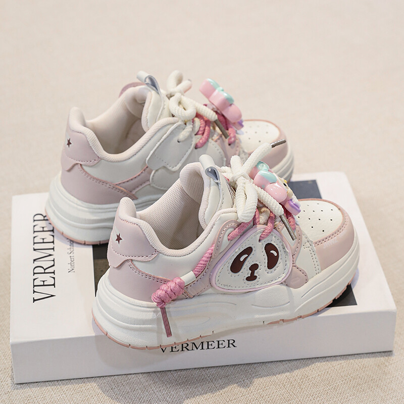 Mergaičių sportiniai bateliai 2024 m. Nauji animaciniai panda kvėpuojantys batai korėjietiška versija visi atitinka storu padu studentiškus vaikiškus batus