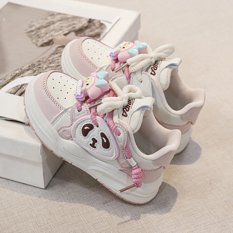 Mergaičių sportiniai bateliai 2024 m. Nauji animaciniai panda kvėpuojantys batai korėjietiška versija visi atitinka storu padu studentiškus vaikiškus batus