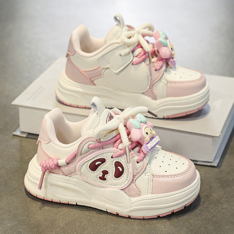 Mergaičių sportiniai bateliai 2024 m. Nauji animaciniai panda kvėpuojantys batai korėjietiška versija visi atitinka storu padu studentiškus vaikiškus batus