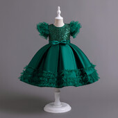 HETISO Girls Sequin Princess Dress Fluffy Tutu Sleeeve Birthday Party Performance Wedding Ball gown Παιδικά Frocks 3 6 8 10 Years