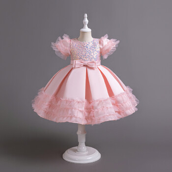 HETISO Girls Sequin Princess Dress Fluffy Tutu Sleeeve Birthday Party Performance Wedding Ball gown Παιδικά Frocks 3 6 8 10 Years