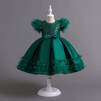 HETISO Girls Sequin Princess Dress Fluffy Tutu Sleeeve Birthday Party Performance Wedding Ball gown Παιδικά Frocks 3 6 8 10 Years