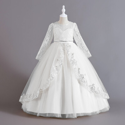 Τελετή αποφοίτησης κοριτσιών Συμπόσιο Κέντημα Φόρεμα με παγιέτες Νυφικό Φόρεμα Λουλούδι παιδική απόδοση και φόρεμα στο πάτωμα