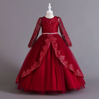 Τελετή αποφοίτησης κοριτσιών Συμπόσιο Κέντημα Φόρεμα με παγιέτες Νυφικό Φόρεμα Λουλούδι παιδική απόδοση και φόρεμα στο πάτωμα