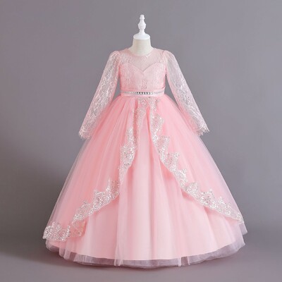 Τελετή αποφοίτησης κοριτσιών Συμπόσιο Κέντημα Φόρεμα με παγιέτες Νυφικό Φόρεμα Λουλούδι παιδική απόδοση και φόρεμα στο πάτωμα