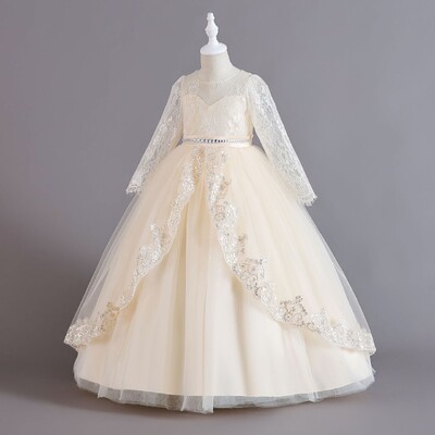 Τελετή αποφοίτησης κοριτσιών Συμπόσιο Κέντημα Φόρεμα με παγιέτες Νυφικό Φόρεμα Λουλούδι παιδική απόδοση και φόρεμα στο πάτωμα