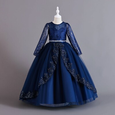 Τελετή αποφοίτησης κοριτσιών Συμπόσιο Κέντημα Φόρεμα με παγιέτες Νυφικό Φόρεμα Λουλούδι παιδική απόδοση και φόρεμα στο πάτωμα