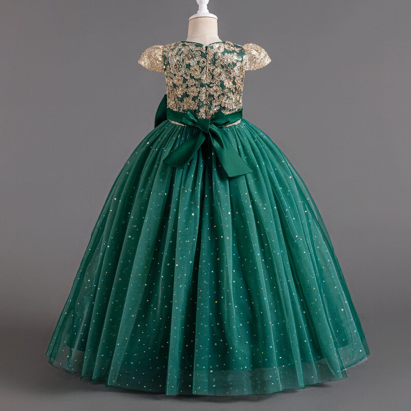 Τελετή αποφοίτησης κοριτσιών Συμπόσιο Κέντημα Φόρεμα με παγιέτες Νυφικό Φόρεμα Λουλούδι παιδική απόδοση και φόρεμα στο πάτωμα