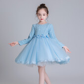 Βάπτιση Κοριτσιού Βραδινά Φορέματα Πριγκίπισσας Γυναικεία Κομψό πάρτι από 5 8 έως 9 Παιδικά 12 χρονών Χειμερινό μακρυμάνικο δαντέλα μπλε φόρεμα