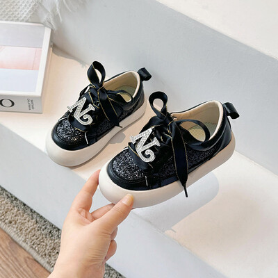 2024 Φθινοπωρινά νέα παιδικά παπούτσια κορεατικής έκδοσης Μοντέρνα παχιά σόλα για κορίτσια Princess Simple Diamond Bow Casual παπούτσια
