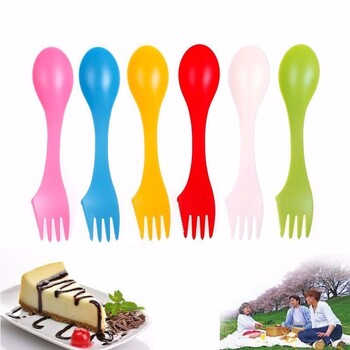 6 τμχ Outdoor Spork 3 σε 1 κουτάλι Fork Cutter Ταξίδια Κάμπινγκ Πεζοπορία Πικ-νικ Σκεύη Πλαστικά Spork Combo Traveling Gadget μαχαιροπήρουνα