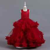 Modes, jauna meiteņu kleita, pūkaina marles princeses kleita ar mežģīnēm gara kāzu kleita klavieres priekšnesuma dzimšanas dienas ballītes kleita