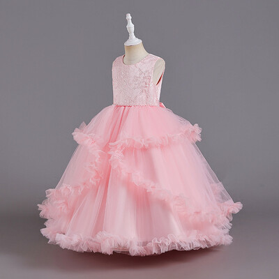 Modes, jauna meiteņu kleita, pūkaina marles princeses kleita ar mežģīnēm gara kāzu kleita klavieres priekšnesuma dzimšanas dienas ballītes kleita