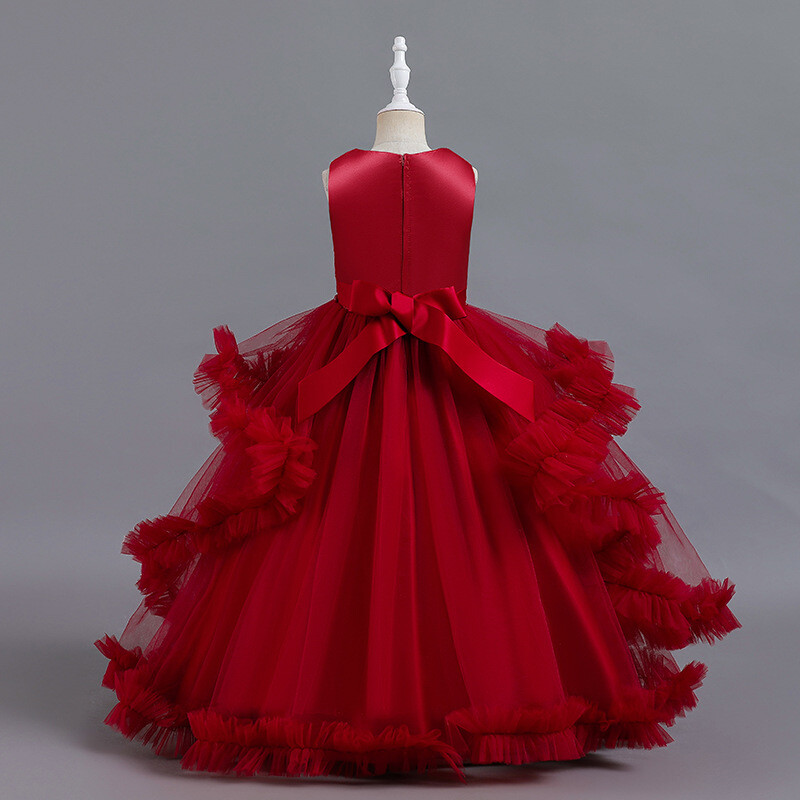 Modes, jauna meiteņu kleita, pūkaina marles princeses kleita ar mežģīnēm gara kāzu kleita klavieres priekšnesuma dzimšanas dienas ballītes kleita