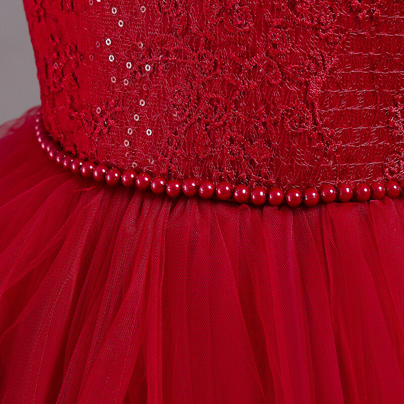 Modes, jauna meiteņu kleita, pūkaina marles princeses kleita ar mežģīnēm gara kāzu kleita klavieres priekšnesuma dzimšanas dienas ballītes kleita