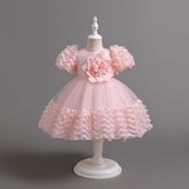 HETISO Girls Party Dress 3D Bow Princess Puff μανίκι Παιδικό Χριστουγεννιάτικο φόρεμα για γενέθλια γάμου Baby frocks 1-6 ετών