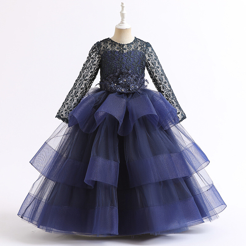 Nouă rochie pentru copii la modă, fete, cu mânecă lungă, paiete, pentru copii, tifon, prințesă, pian, gazdă, rochie de performanță pentru ziua de naștere